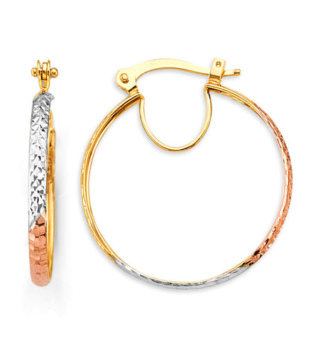 14K Tri Color Gold DC 2.2mm Hoop Earrings