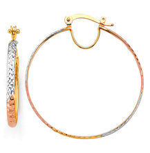 Load image into Gallery viewer, 14K Tri Color Gold Round 2.2mm DC Hoop Earrings