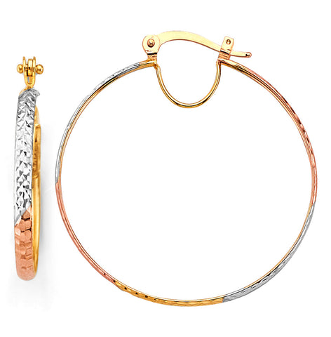 14K Tri Color Gold Round 2.2mm DC Hoop Earrings