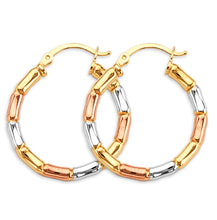 Load image into Gallery viewer, 14K Tri Color Gold Bamboo Style Hoop Earrings