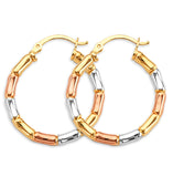 14K Tri Color Gold Bamboo Style Hoop Earrings