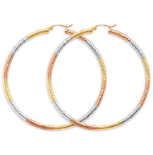 Load image into Gallery viewer, 14K Tri Color Gold 3mm Tube DC Hoop Earrings