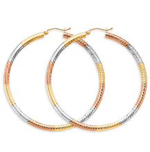 Load image into Gallery viewer, 14K Tri Color Gold Tube DC 3mm Hoop Earrings