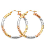 14K Tri Color Gold Round Tube DC 3mm Hoop Earrings