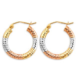 14K Tri Color Gold Round Tube 3mm DC Hoop Earrings