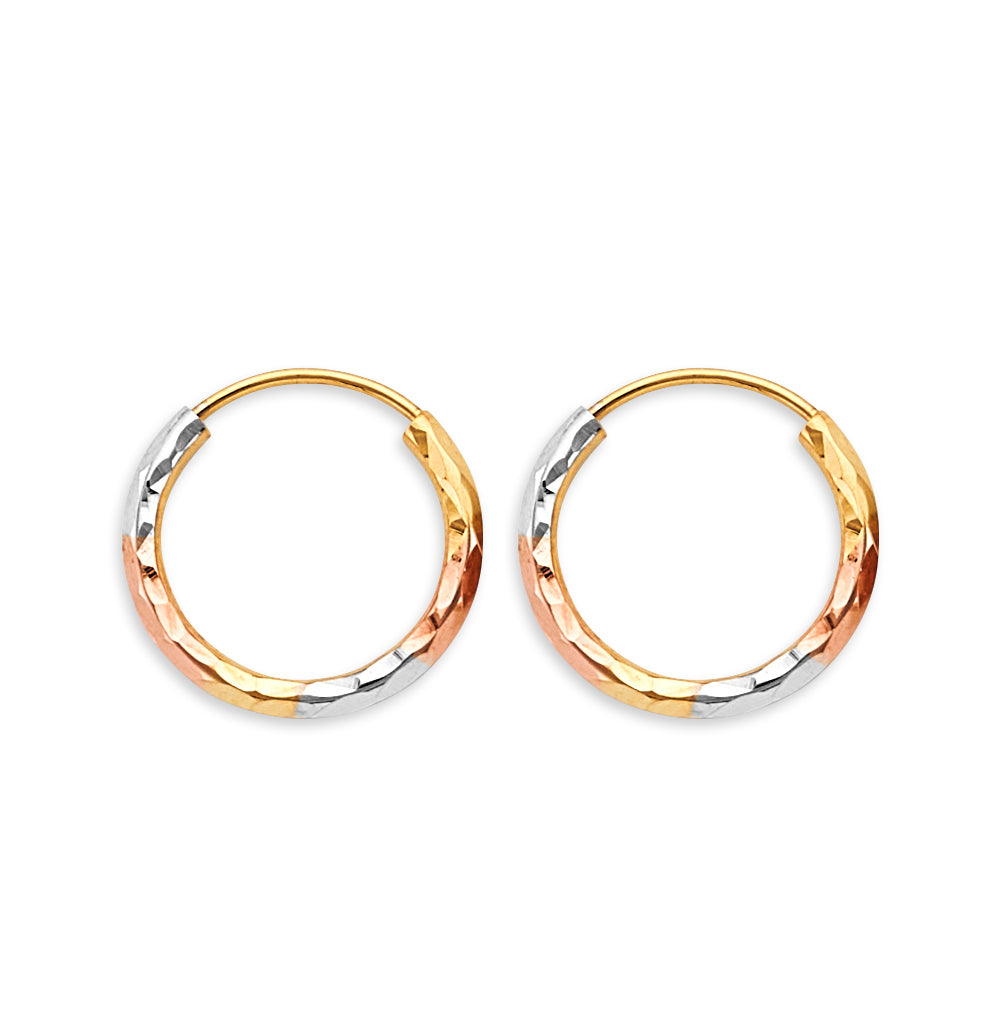 14K Tri Color Gold 1.8mm Tube DC Endless Hoop Earrings