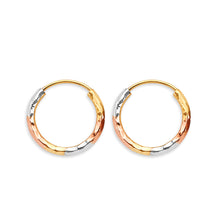 Load image into Gallery viewer, 14K Tri Color Gold 1.8mm Tube DC Endless Hoop Earrings