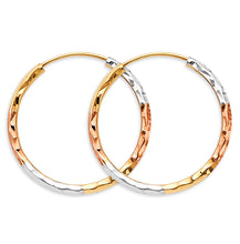 Load image into Gallery viewer, 14K Tri Color Gold 1.8mm Tube DC Endless 25mm Hoop Earrings