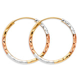 14K Tri Color Gold 1.8mm Tube DC Endless 25mm Hoop Earrings