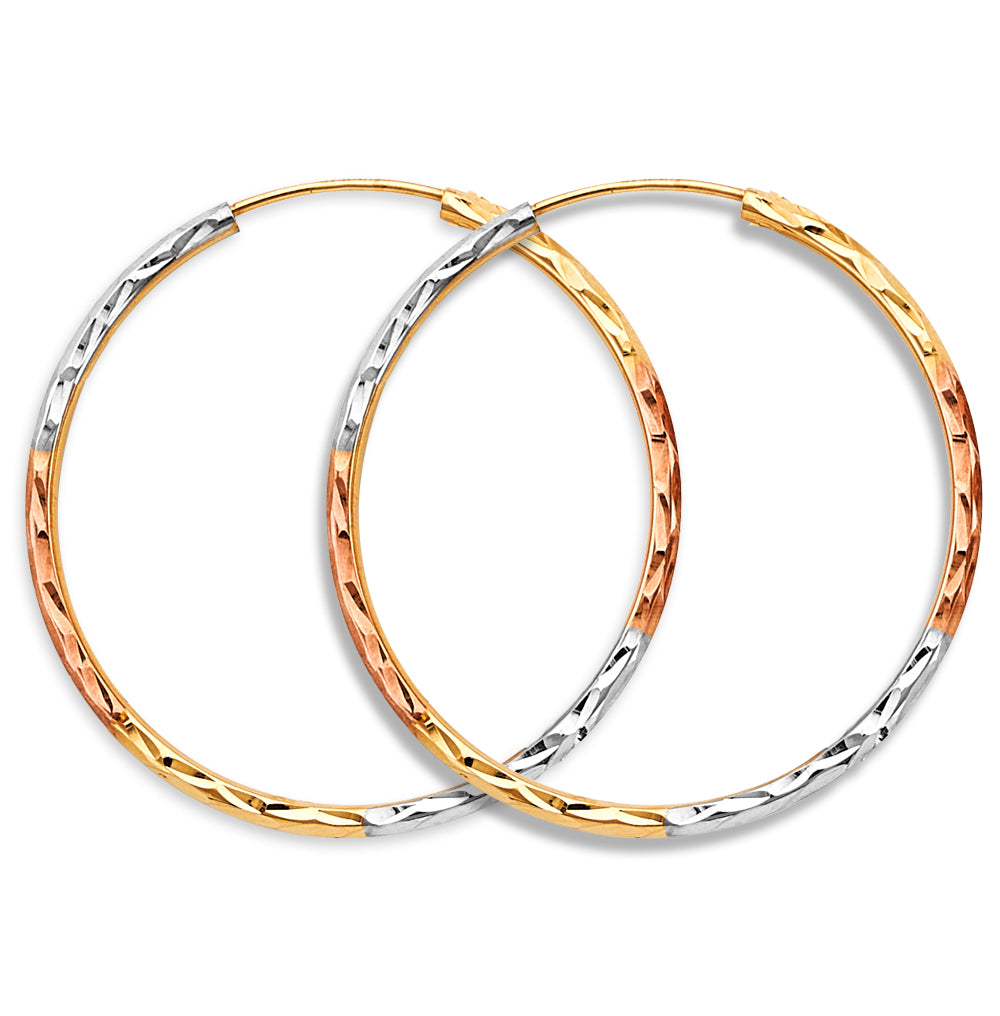 14K Tri Color Gold 1.8mm Tube DC Endless 35mm Hoop Earrings