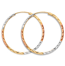 Load image into Gallery viewer, 14K Tri Color Gold 1.8mm Tube DC Endless 35mm Hoop Earrings