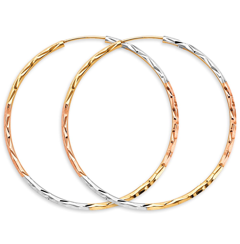 14K Tri Color Gold 1.8mm Tube DC Endless 45mm Hoop Earrings