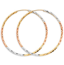 Load image into Gallery viewer, 14K Tri Color Gold 1.8mm Tube DC Endless 45mm Hoop Earrings