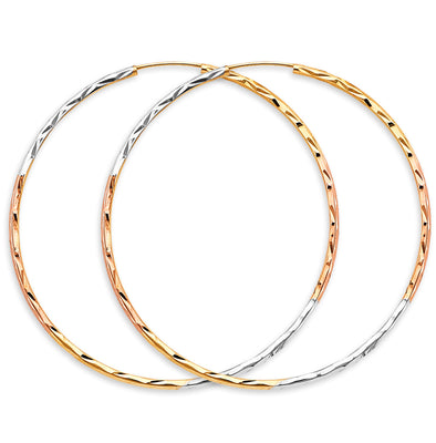 14K Tri Color Gold 1.8mm Tube DC Endless 55mm Hoop Earrings