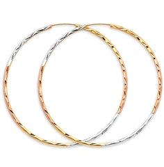 14K Tri Color Gold 1.8mm Tube DC Endless 55mm Hoop Earrings