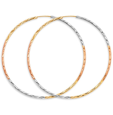 14K Tri Color Gold 1.8mm Tube DC Endless 65mm Hoop Earrings