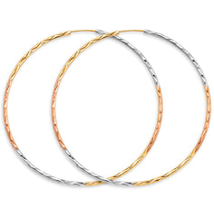 14K Tri Color Gold 1.8mm Tube DC Endless 65mm Hoop Earrings