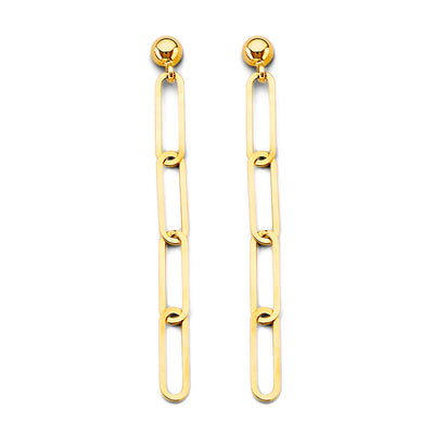 14K Yellow Gold 3mm Paperclip Earrings With Pushback
