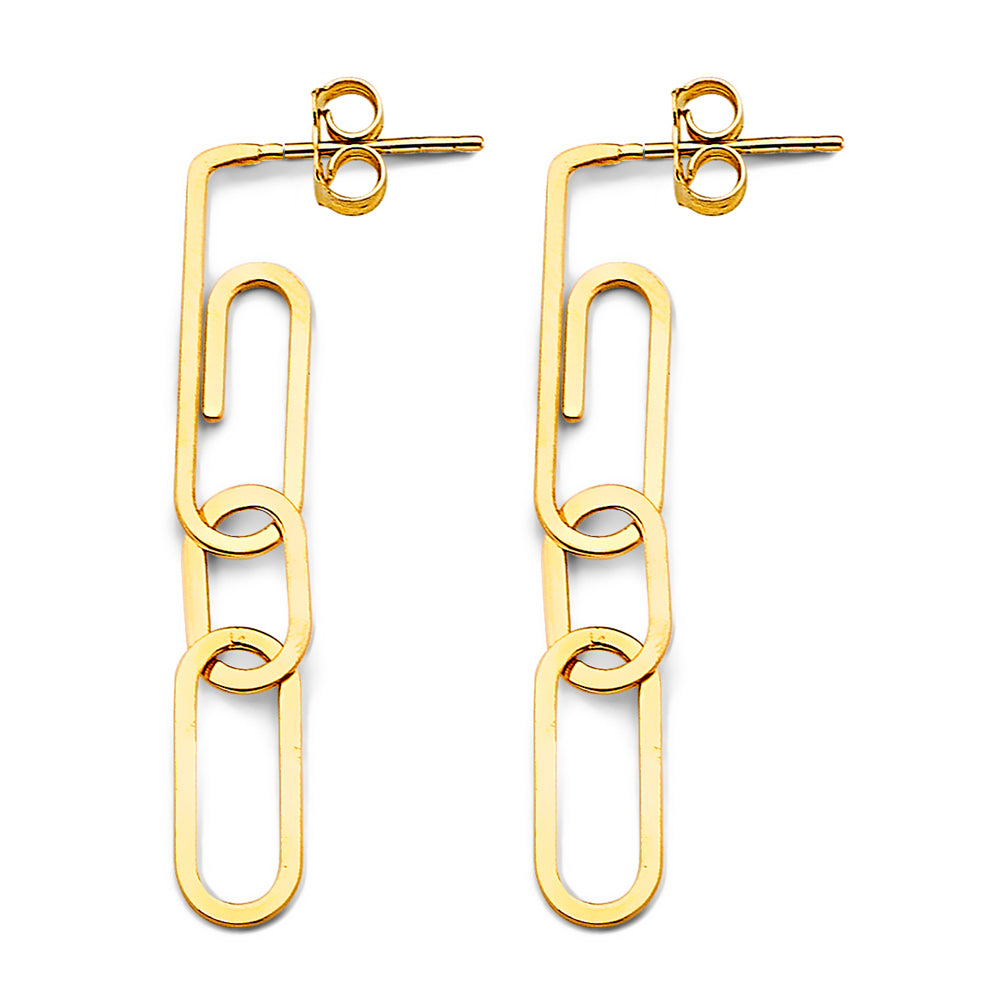 14K Yellow Gold Paperclip 5mm Earrings With Pushback