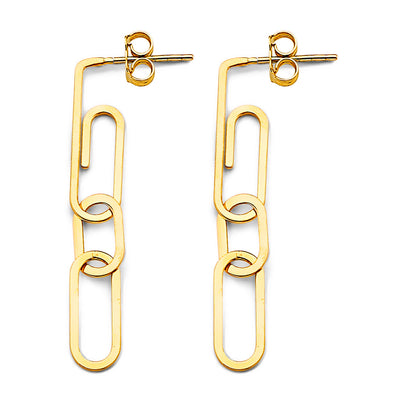 14K Yellow Gold Paperclip 5mm Earrings With Pushback