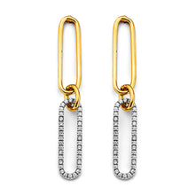 Load image into Gallery viewer, 14K Two Tone Gold CZ Paperclip Earrings With Pushback