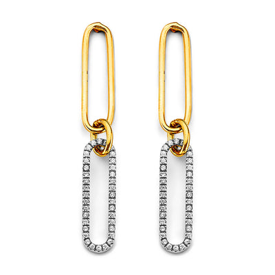 14K Two Tone Gold CZ Paperclip Earrings With Pushback