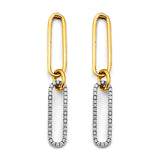 14K Two Tone Gold CZ Paperclip Earrings With Pushback