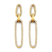 Load image into Gallery viewer, 14K Yellow Gold CZ Paperclip Earrings With Pushback