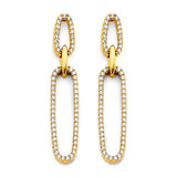 14K Yellow Gold CZ Paperclip Earrings With Pushback