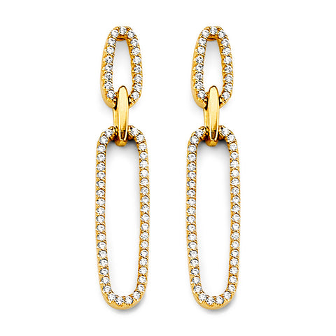 14K Yellow Gold CZ Paperclip Earrings With Pushback