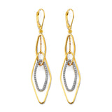 14K Two Tone Gold CZ Dangling Link Earrings