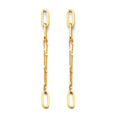 14K Yellow Gold Paperclip Earrings 5mm With Pushback
