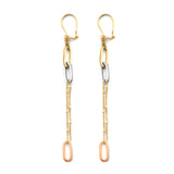 14K Tri Color Gold Paperclip Earrings With Leverback