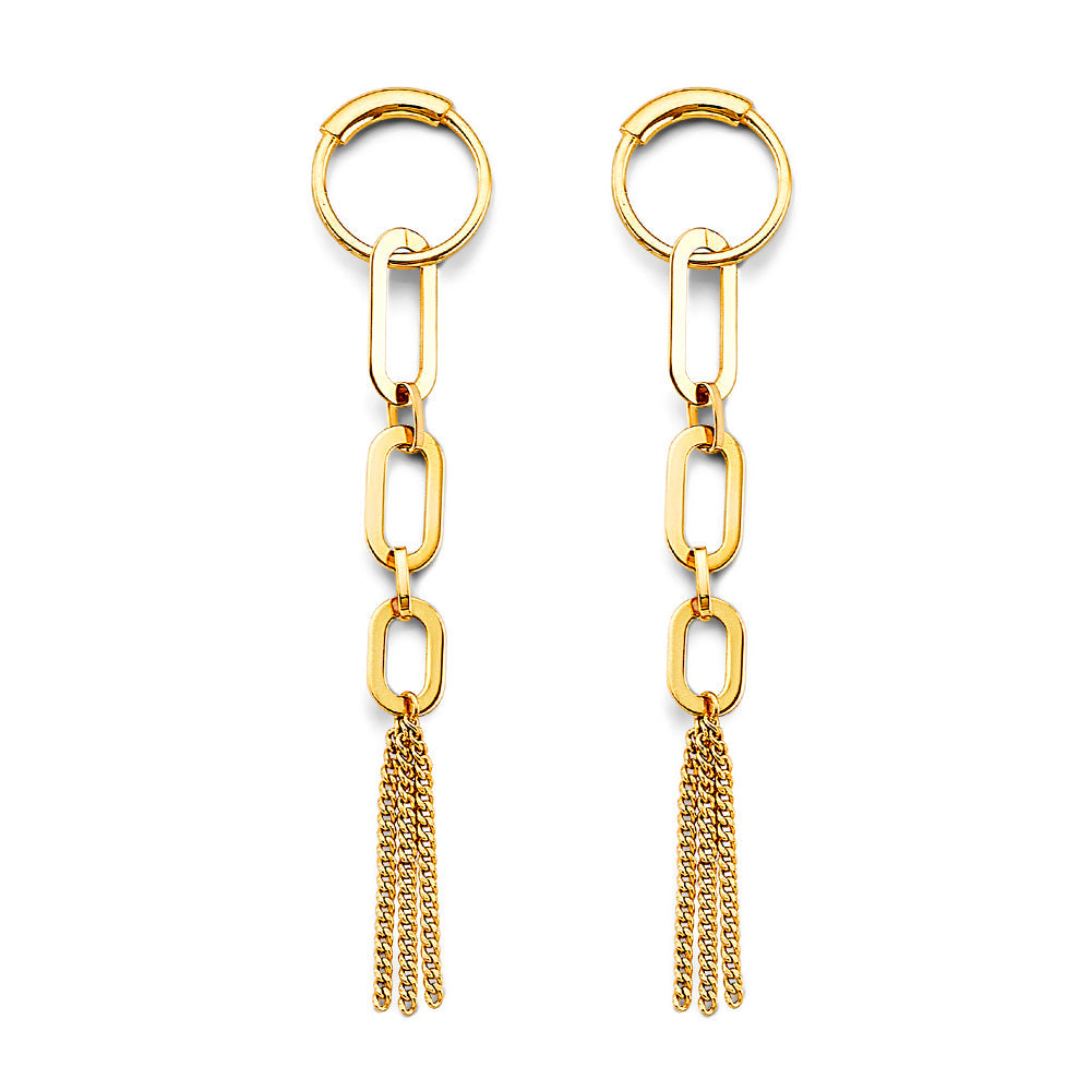 14K Yellow Gold Paperclip Hanging Earrings