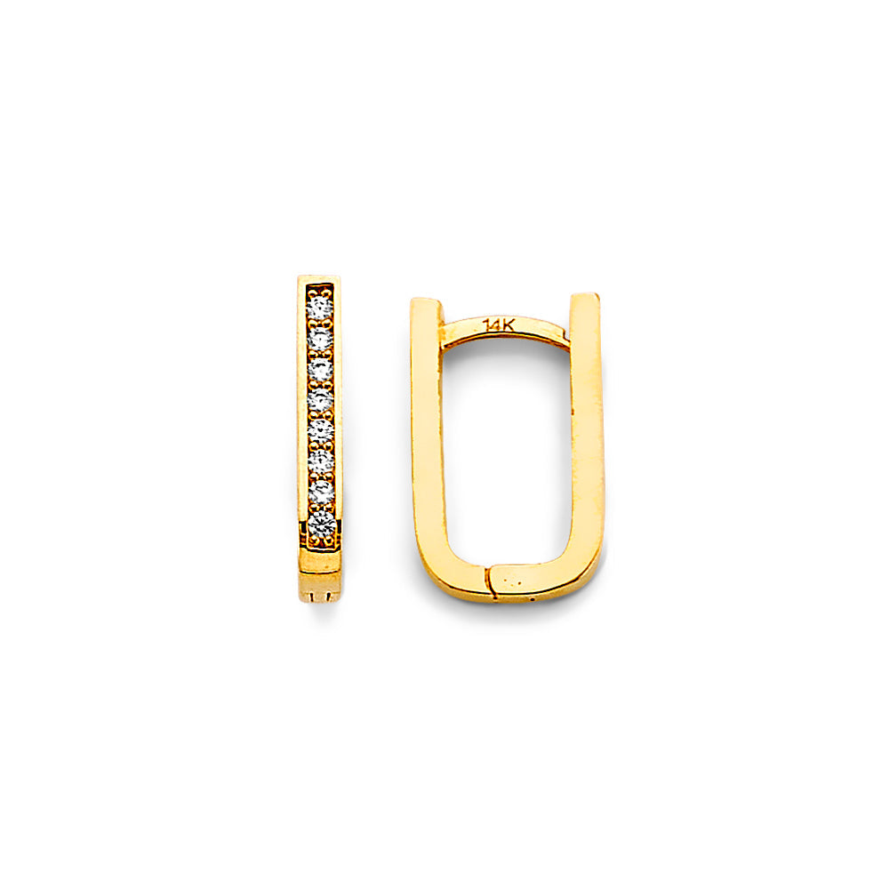 14K Yellow Gold CZ Paperclip Huggies Earrings