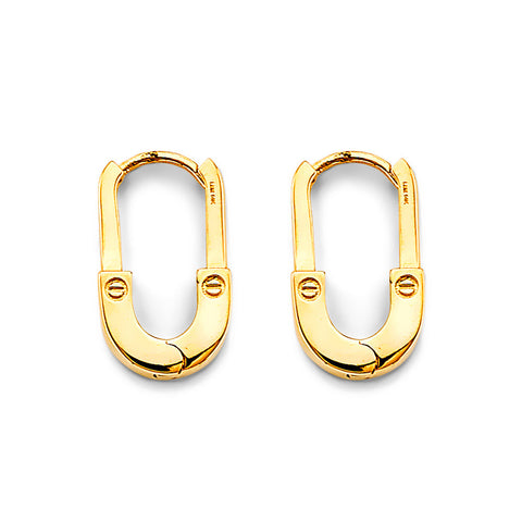 14K Yellow Gold Shiny Paperclip 10mm Huggies Earrings