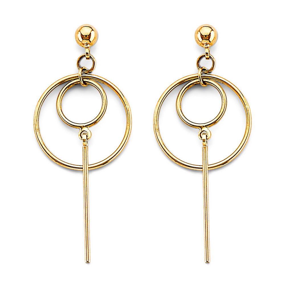 14K Yellow Gold Dangling Circle Earrings