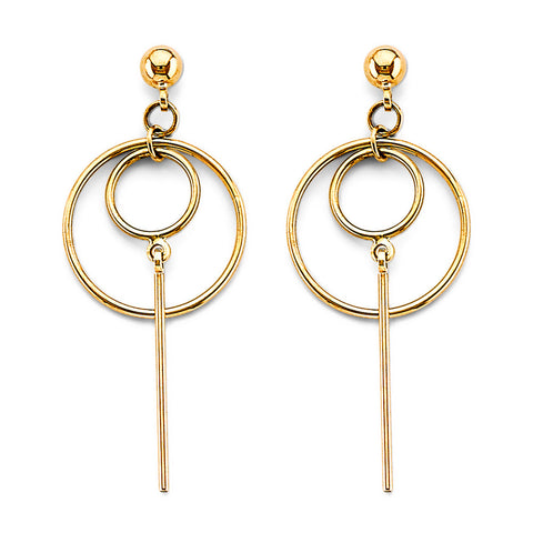 14K Yellow Gold Dangling Circle Earrings