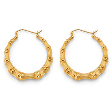 Load image into Gallery viewer, 14K Yellow Gold Bamboo Hollow Hoop Earrings