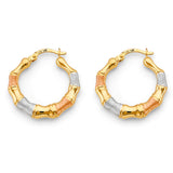 14K Tri Color Gold Bamboo Hollow Hoop Earrings