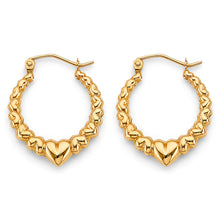 Load image into Gallery viewer, 14K Yellow Gold Heart Hollow Hoop Earrings