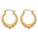 14K Yellow Gold Heart Hollow Hoop Earrings