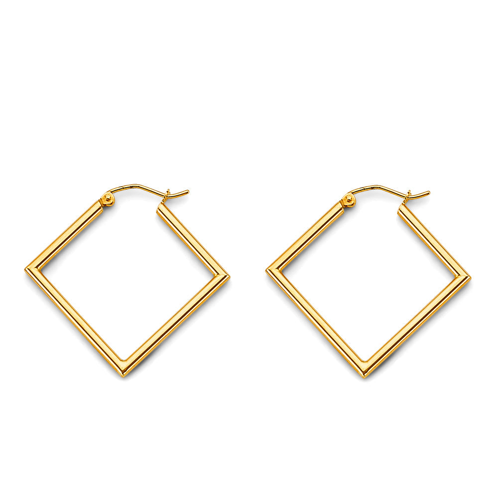 14K Yellow Gold Tube Square Polish Hoop Earrings