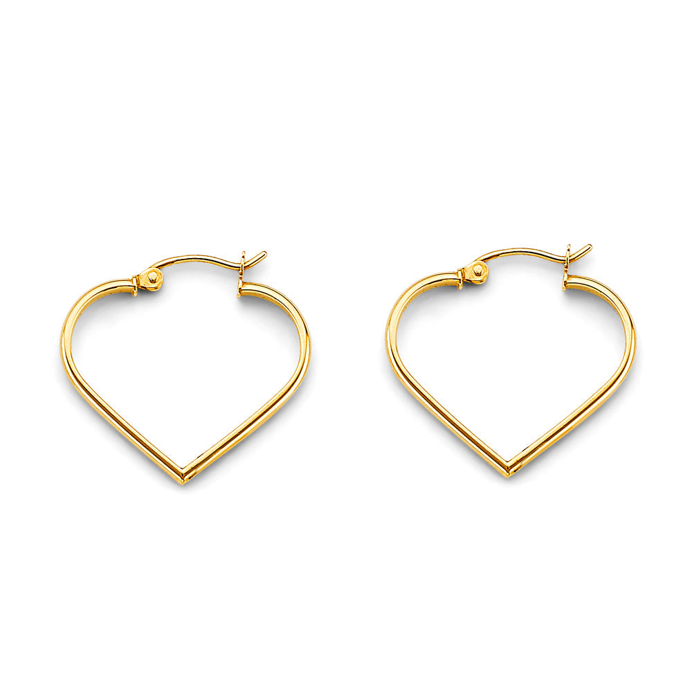 14K Yellow Gold Heart Tube Hoop Earrings