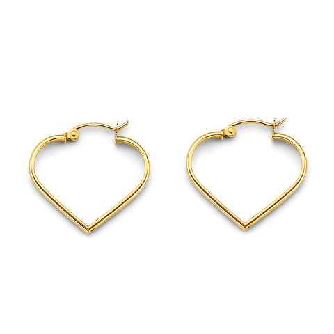 14K Yellow Gold Heart Tube Hoop Earrings