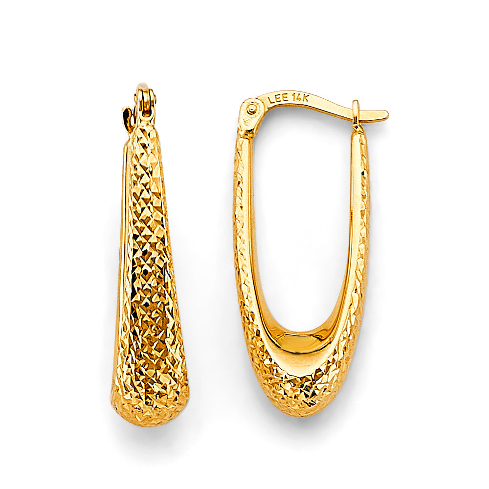 14K Yellow Gold DC Teardrop Hollow Hoop Earrings