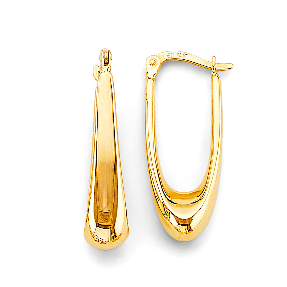 14K Yellow Gold Polish Teardrop Hollow Hoop Earrings