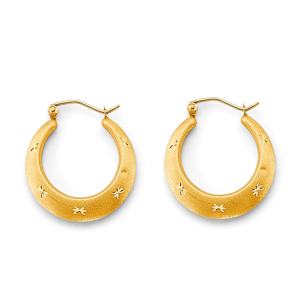 14K Yellow Gold Star Cut Hollow Hoop Earrings