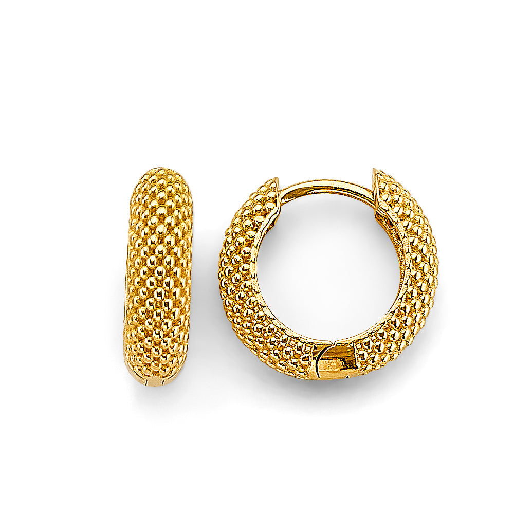 14K Yellow Gold Mesh Huggies Earrings