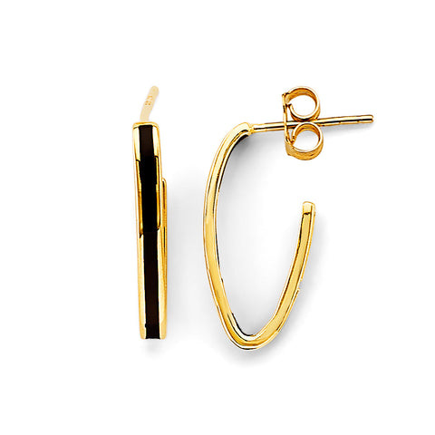 14K Yellow Gold Enamel Open Oval Hoop Earrings